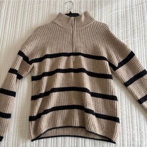 Copper Key Tan and Black Striped Turtleneck Sweater